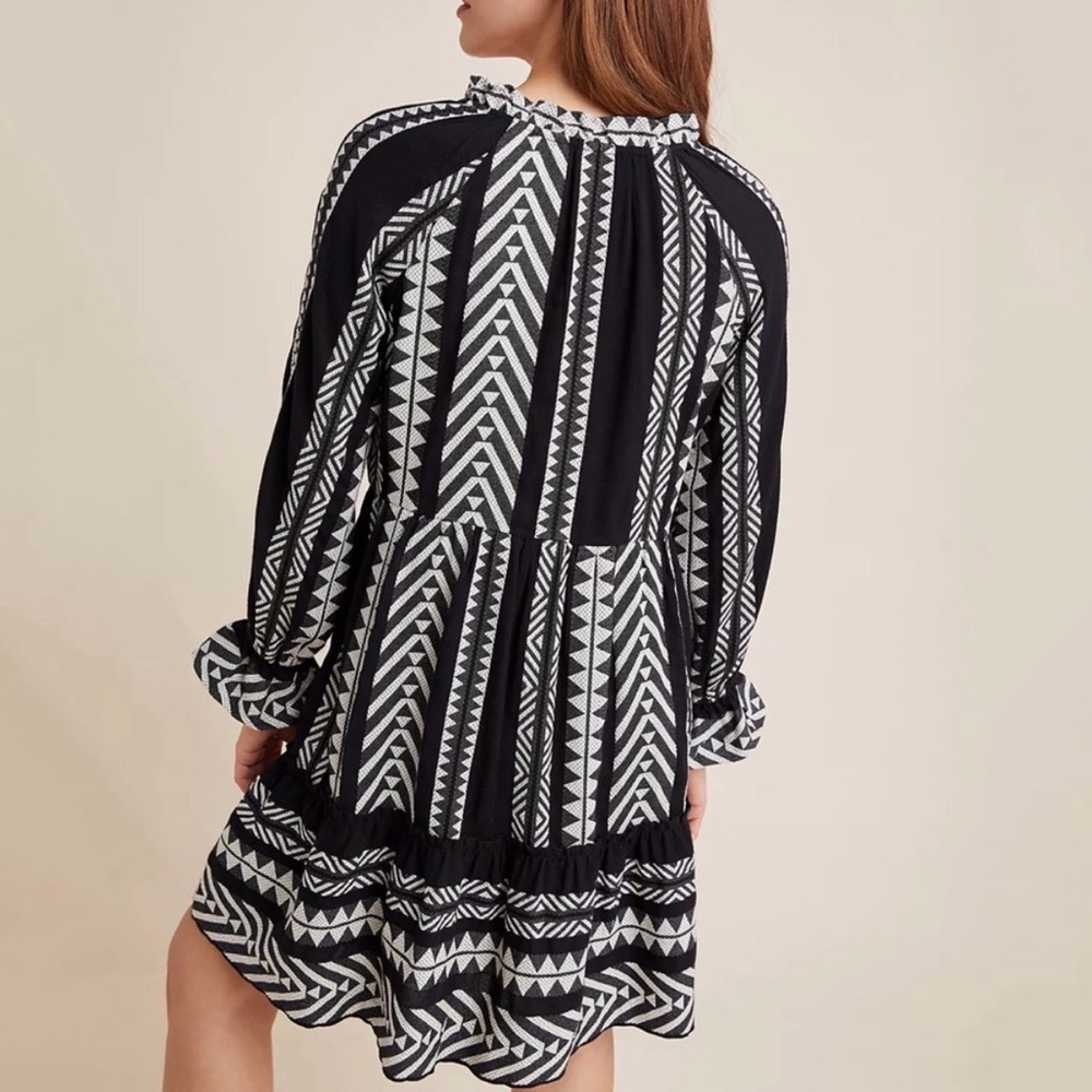 Anthropologie Black and White Geometric Long Sleeve Dress - Picture 3 of 7
